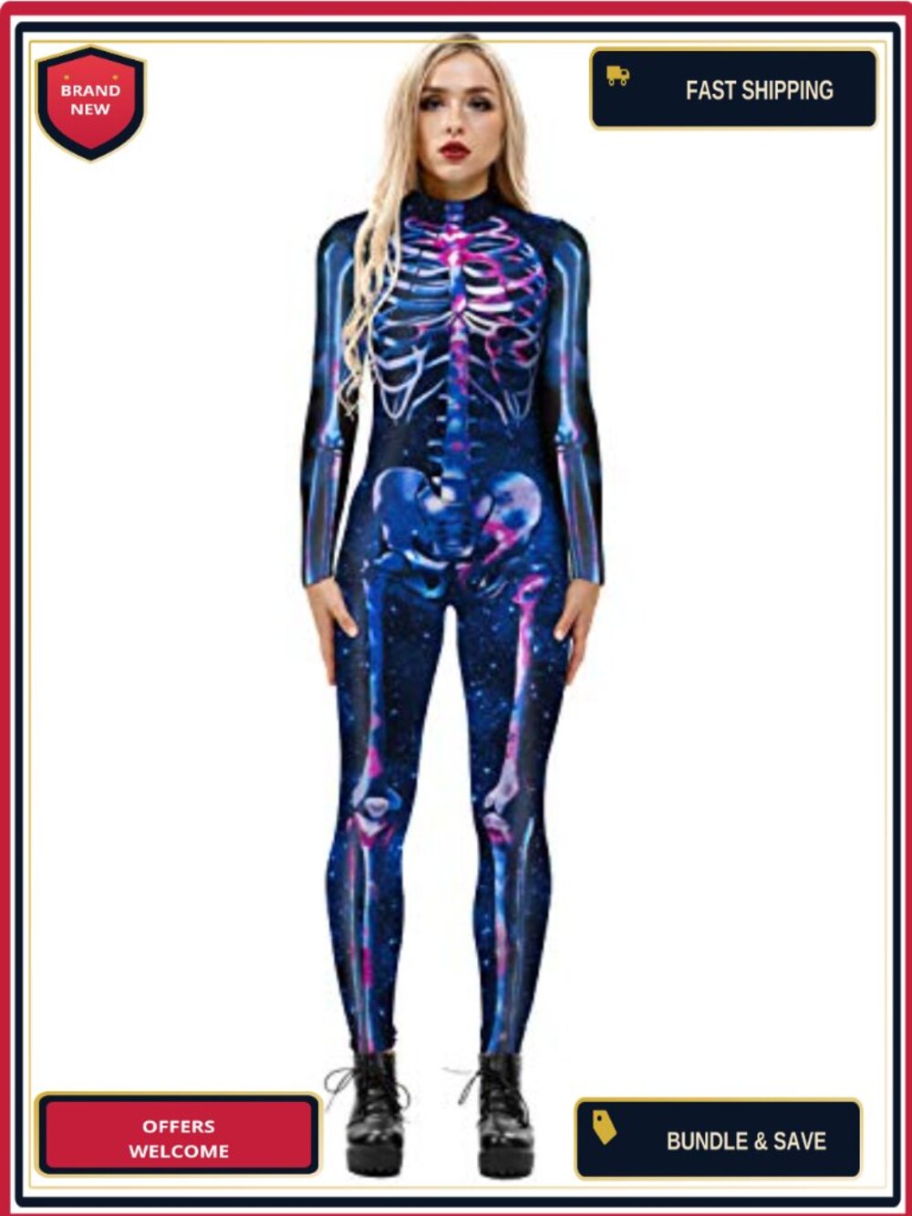 Skeleton Print Bodysuit Costume 3D Stretch Jumpsuit